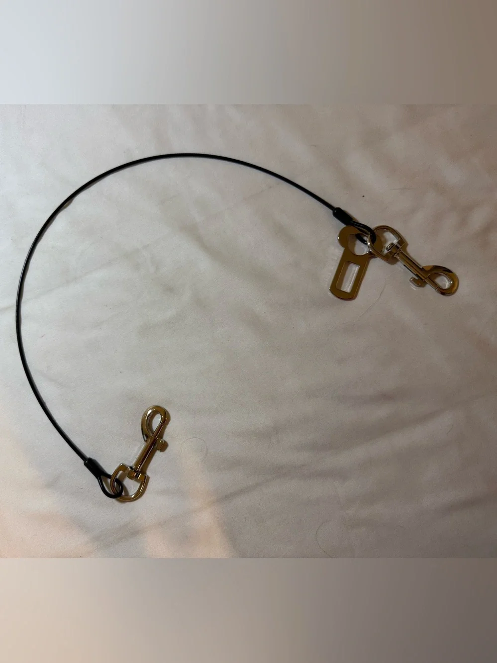 Black Double-Clip Dog Connector Leash with Gold Hardware